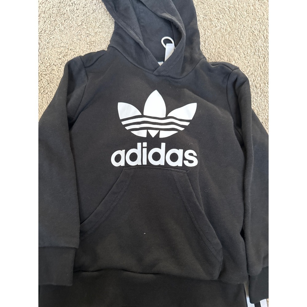 Kids Black Adidas Trefoil Hoodie and Pants Set Jogger Tracksuit - Picture 2 of 3